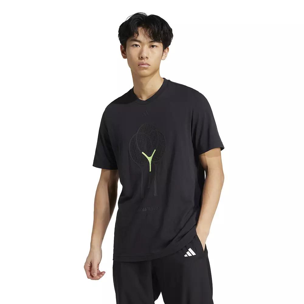 Men's adidas Graphic Tennis Rackets Sportswear T-Shirt, Size: Medium, Black Product Image
