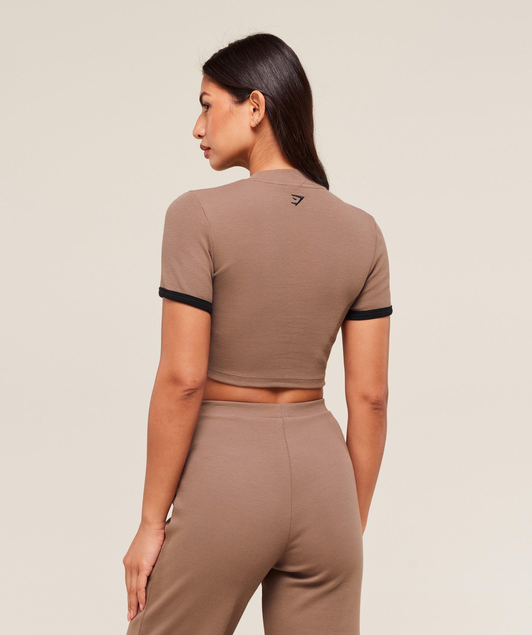 Gymshark Ribbed Cotton Crop Top - Mocha Mauve/Black Female Product Image