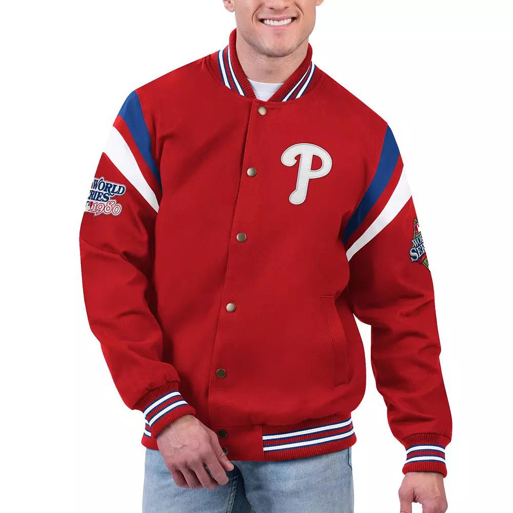 Men's G-III Sports by Carl Banks Red Philadelphia Phillies Quick Full-Snap Varsity Jacket,  Product Image