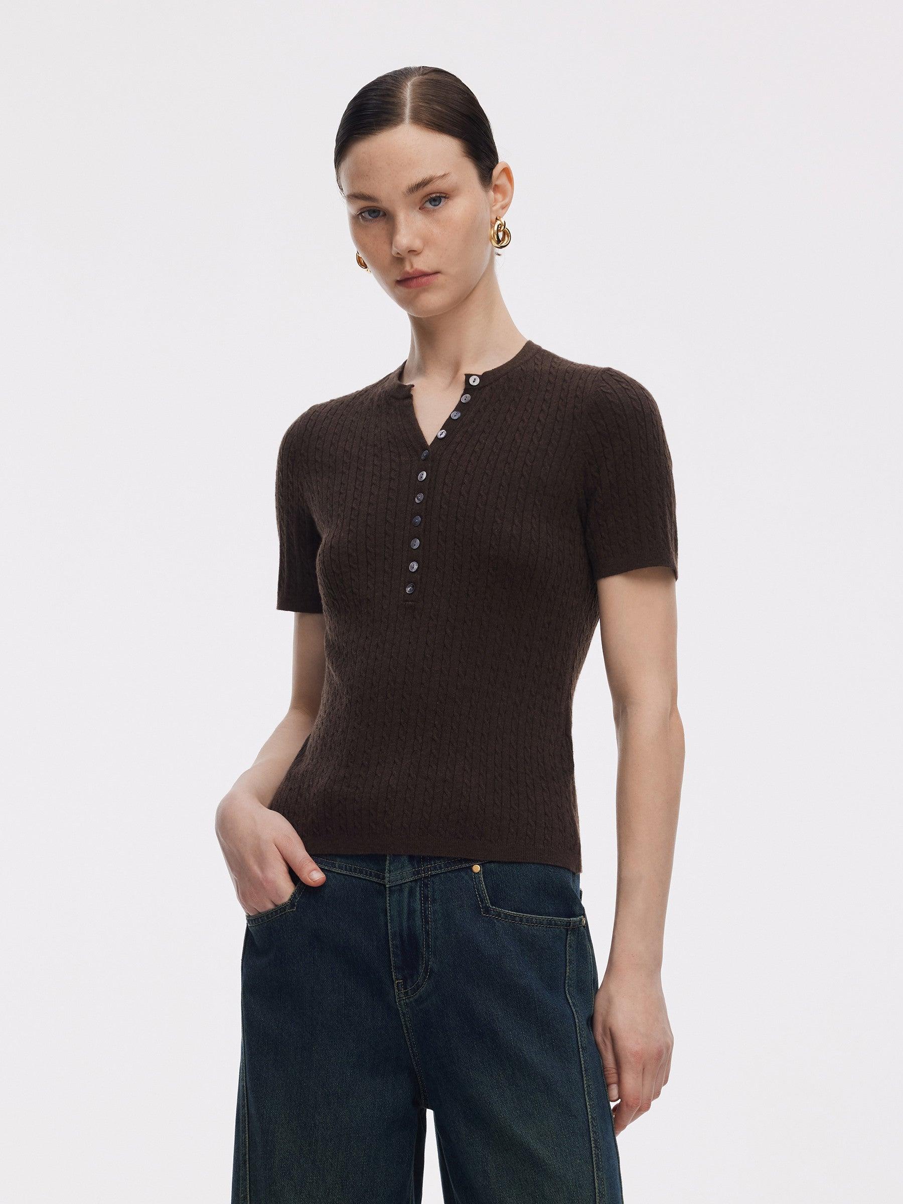Henley Neck Women Knit Top Product Image