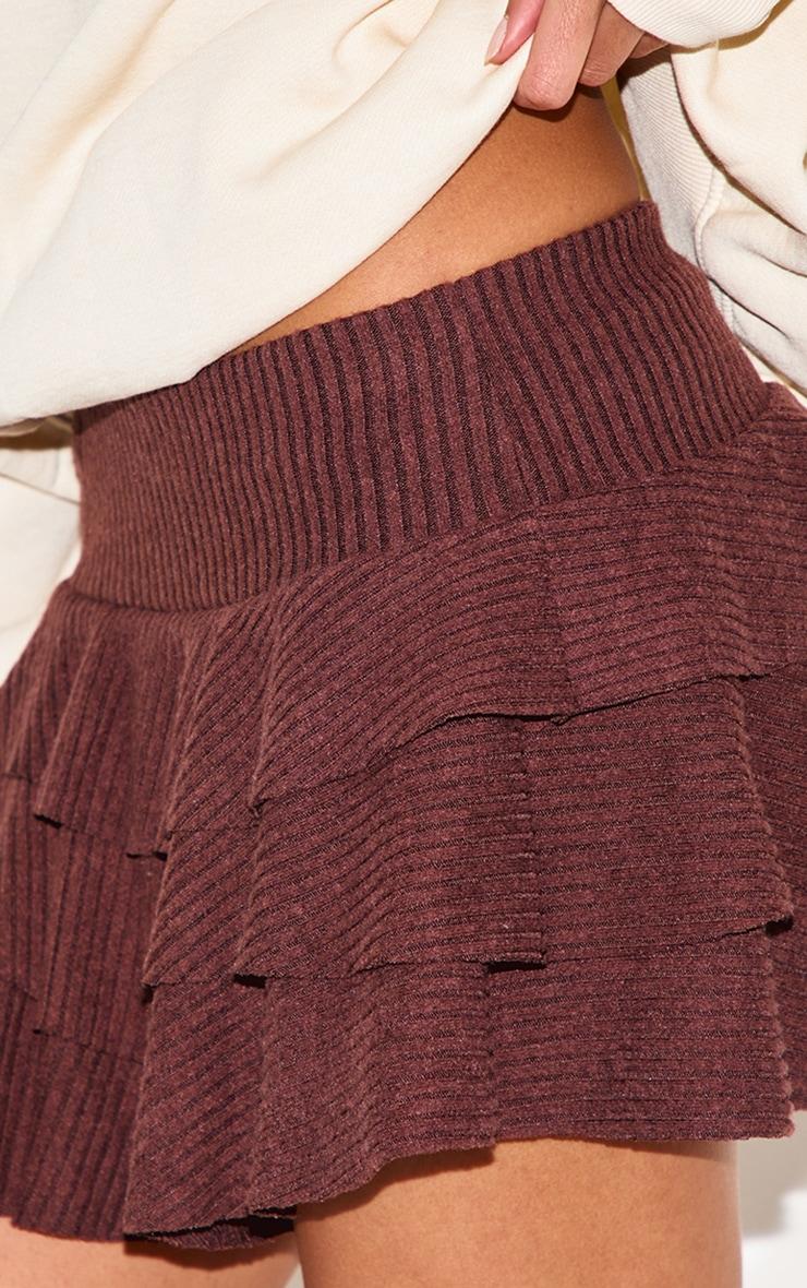 Chocolate Brushed Rib Rara Mini Skirt Product Image