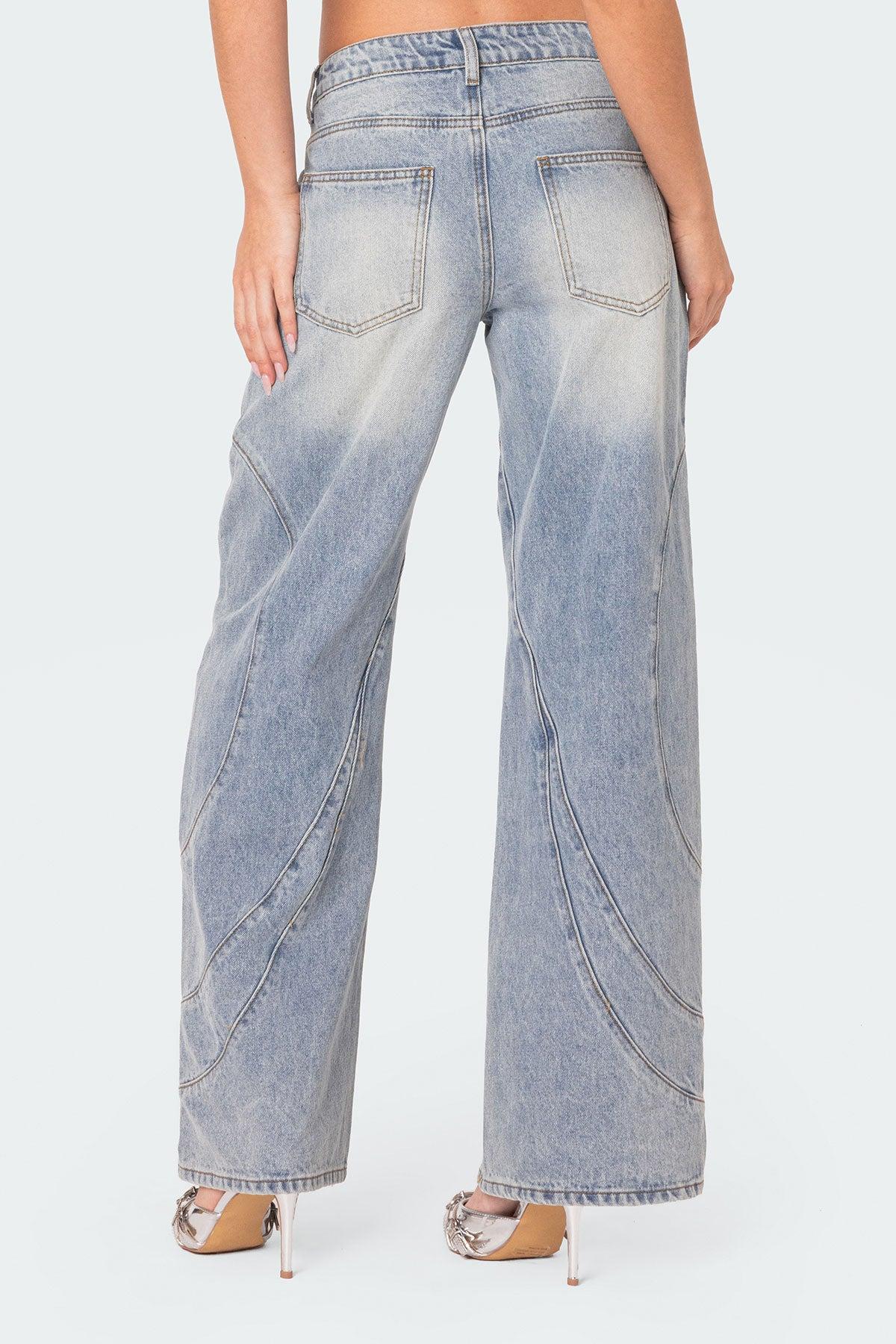 Oaklynn Stitch Detail Low Rise Baggy Jeans Product Image