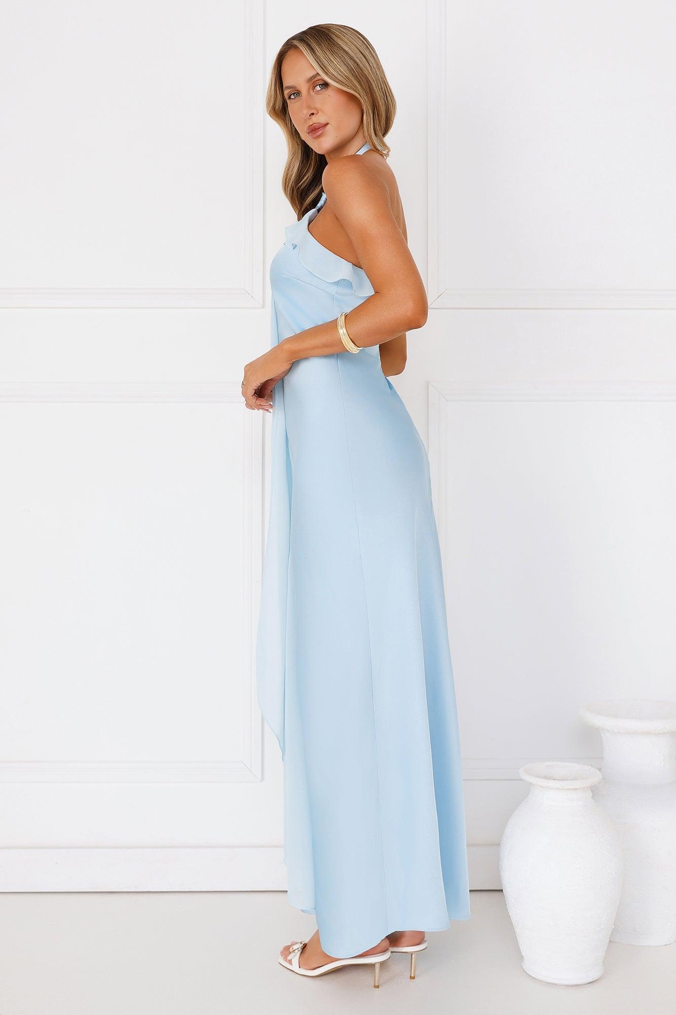 Luxora Lady Halter Satin Maxi Dress Blue Product Image