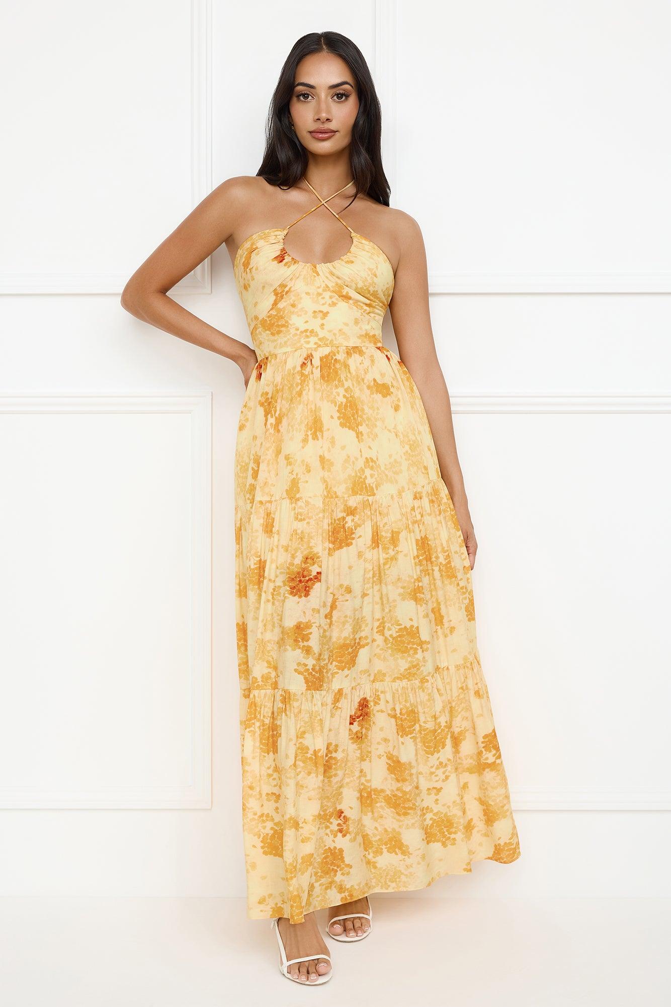 Silken Sunshine Halter Maxi Dress Yellow Product Image