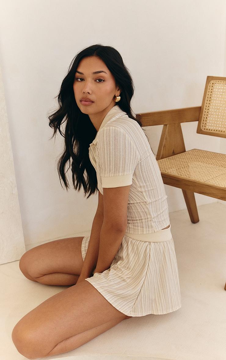  Cream Textured Button Detail Mini Skort Product Image