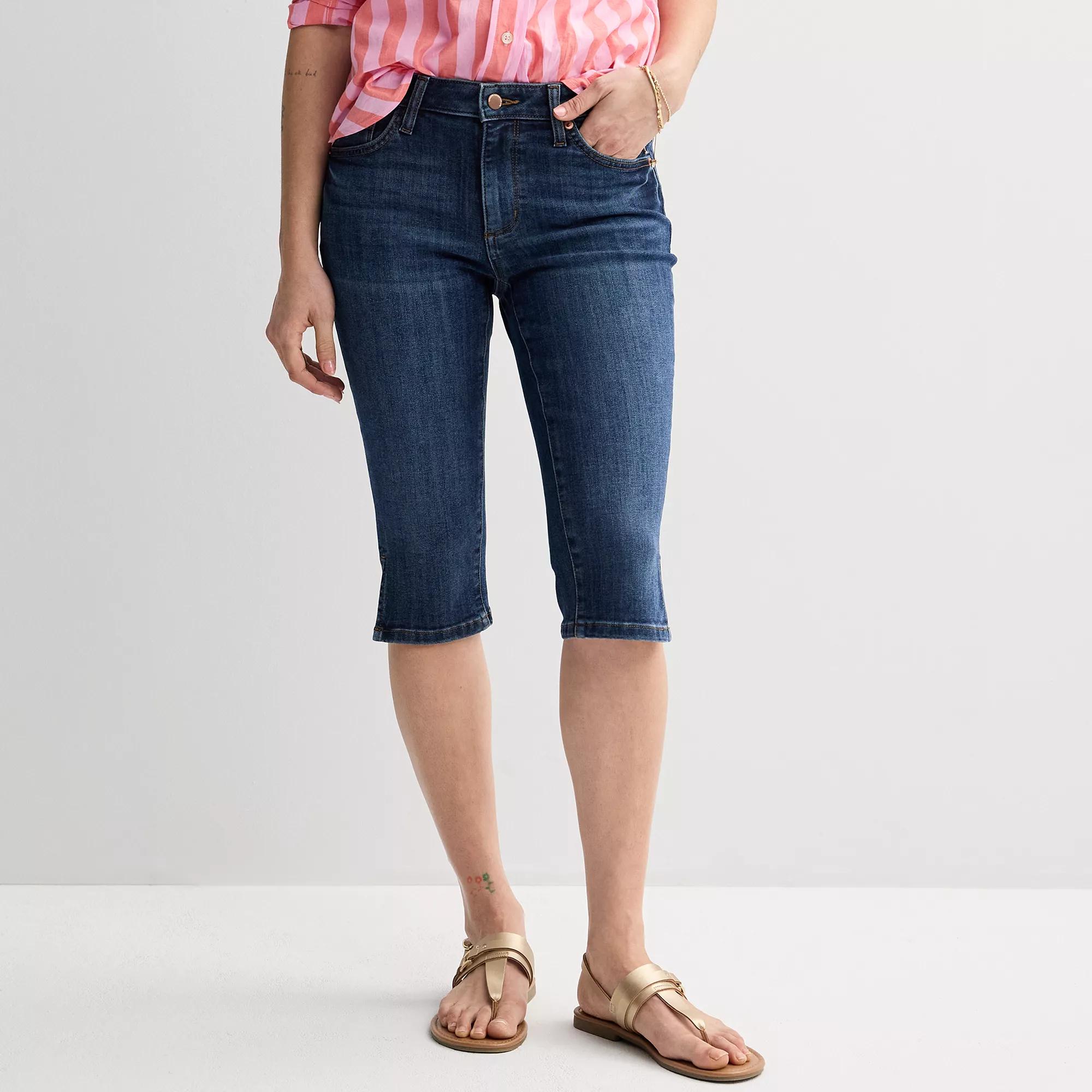 Petite Sonoma Goods For Life® Mid-Rise Denim Capris, Women's, Size: 2 Petite, Dark Blue Product Image