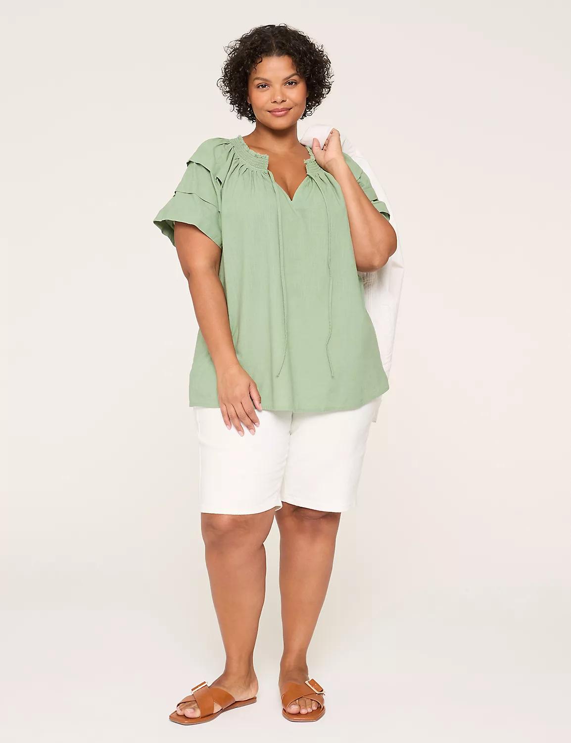 Smocked Split-Neck Popover Blouse Product Image