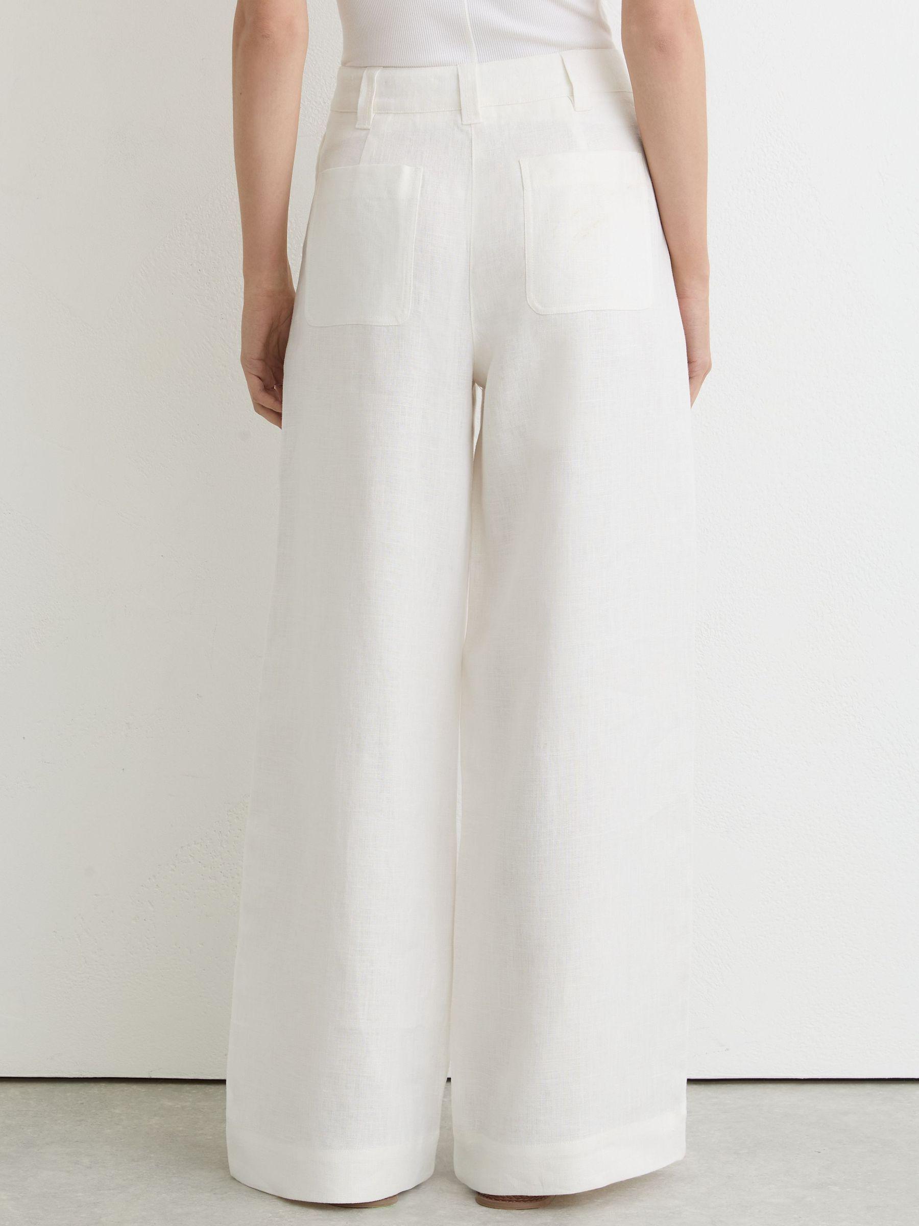 Linen Wide-Leg Trousers in White Product Image