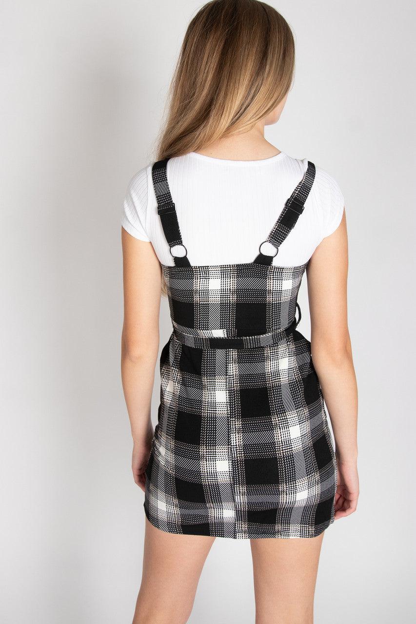 Button Front Plaid Mini Dress With Tee Product Image