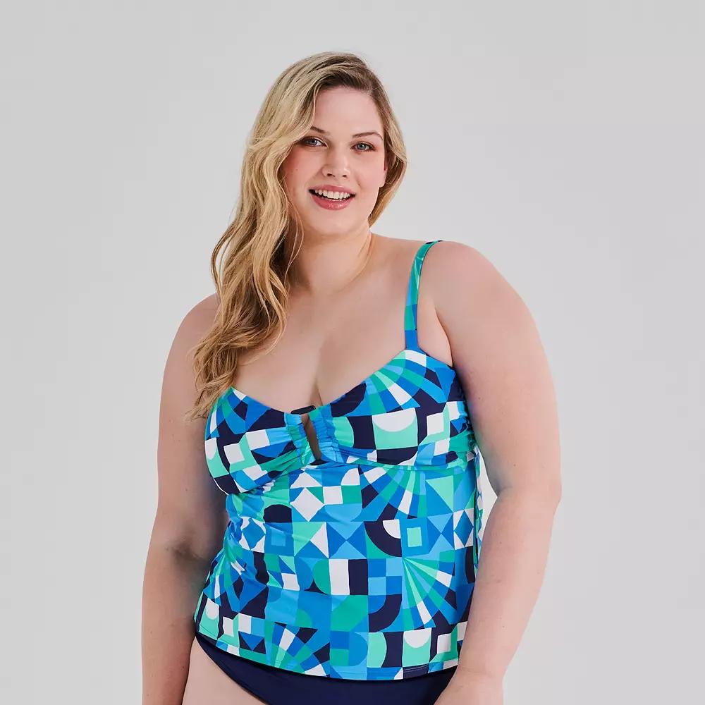 Plus Size Freshwater Bandeau Tankini Swim Top, Women's, Size: 1XL, Kaleidoscope Blue Product Image