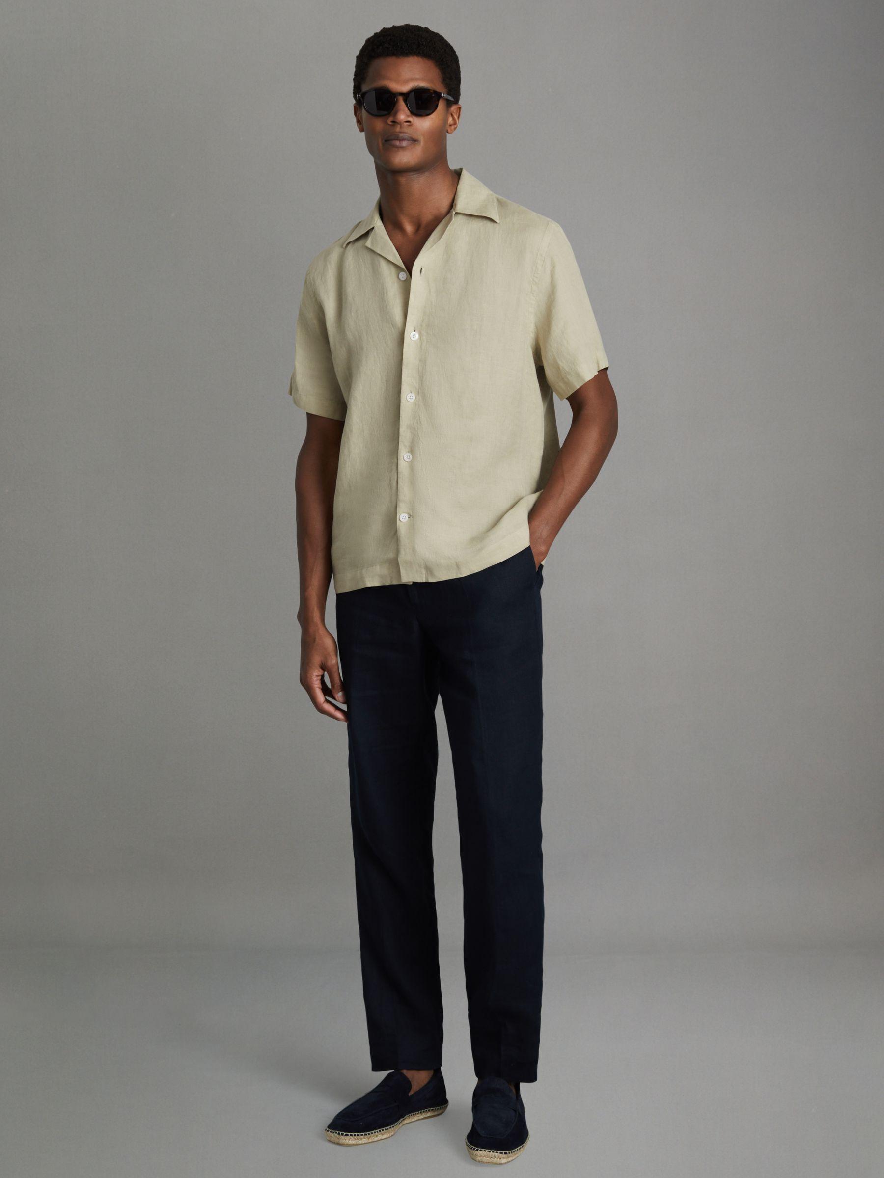 Relaxed Linen Cuban Collar Shirt in Chartreuse Product Image