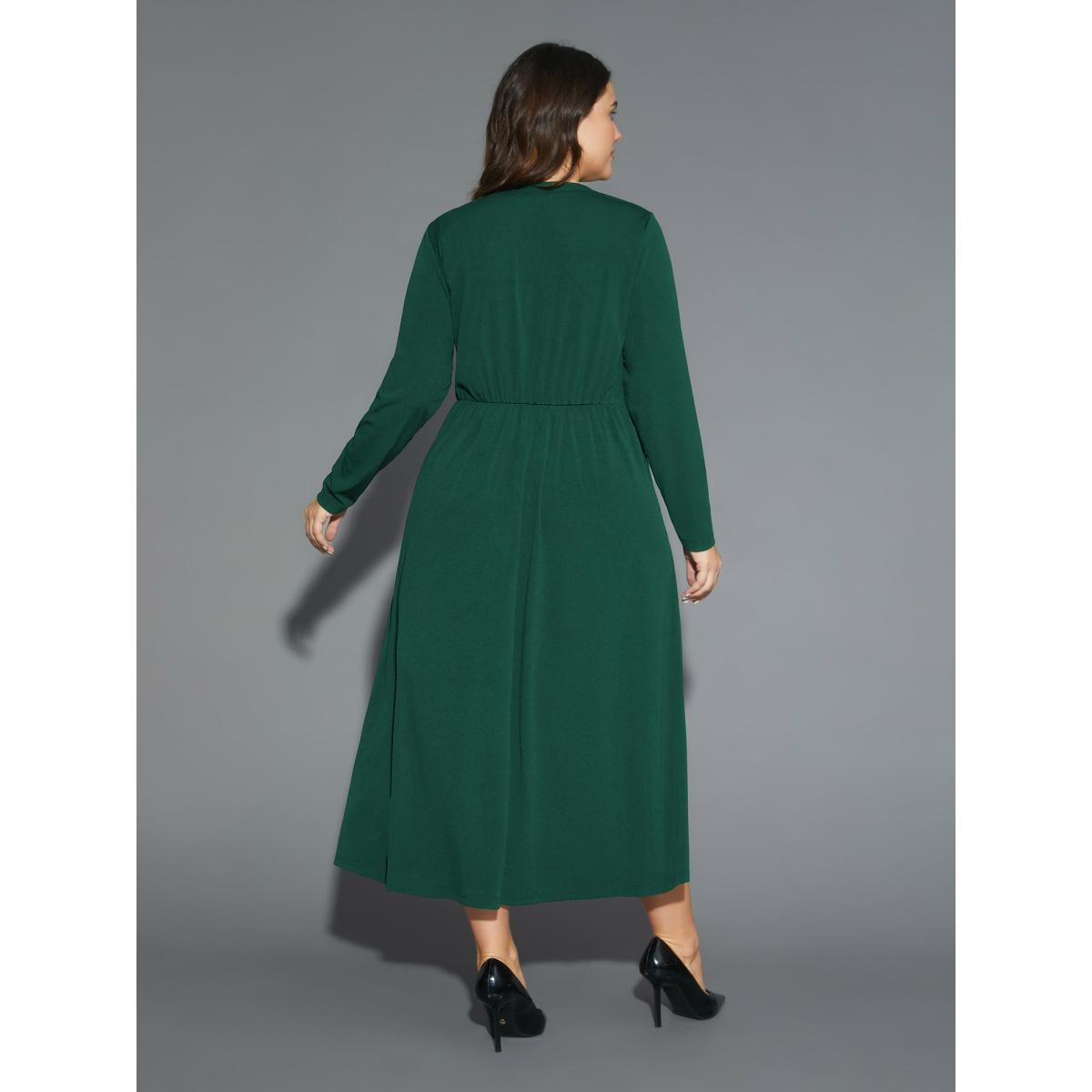 Plus Size Sequin Patchwork Elastic Waist Midi Dress DarkGreen Women Party&Cocktail Texture Party Curvy Bloomchic 12/L Product Image