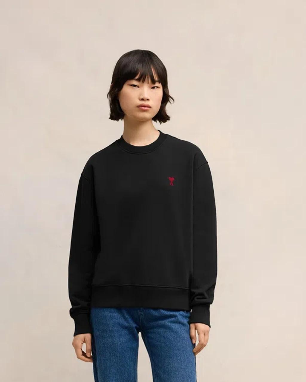 AMI ALEXANDRE MATTIUSSI Ami Classic Black Sweater With Round Neckline And Emblem Detail Product Image