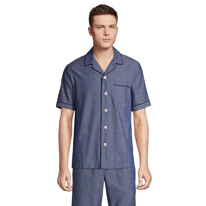 Men's Lands' End Poplin Pajama Shirt, Size: Large, Blue Chambray Product Image