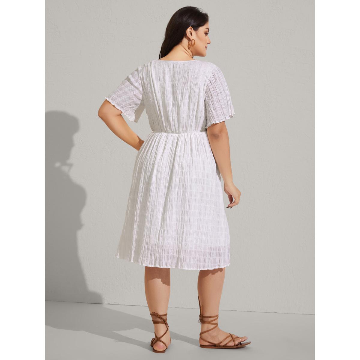 Plus Size Rayon Lace Cinched-Waist Midi Dress WhiteSmoke Women V-neck Half Sleeve Curvy BloomChic 26/4X Product Image