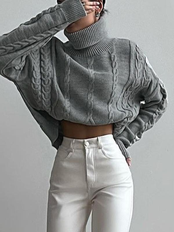Solid Cable Knit High Neck Sweater Product Image