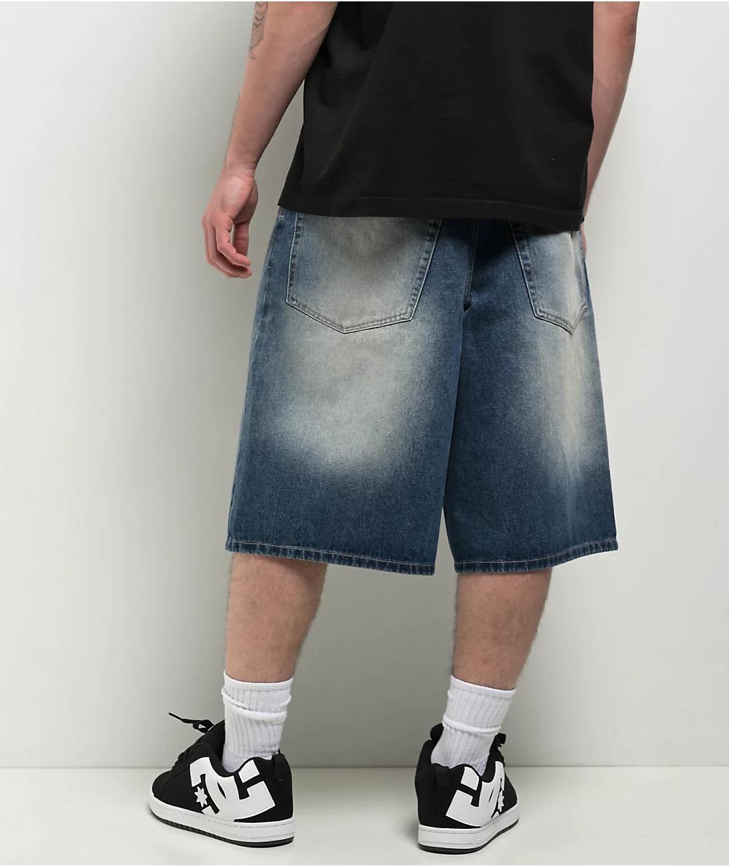 Empyre Ultra Loose Medium Blue Wash Denim Skate Shorts Product Image