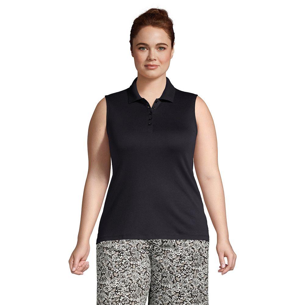Plus Size Lands' End Sleeveless Supima Cotton Polo Top, Women's, Size: 3XL, Black Product Image