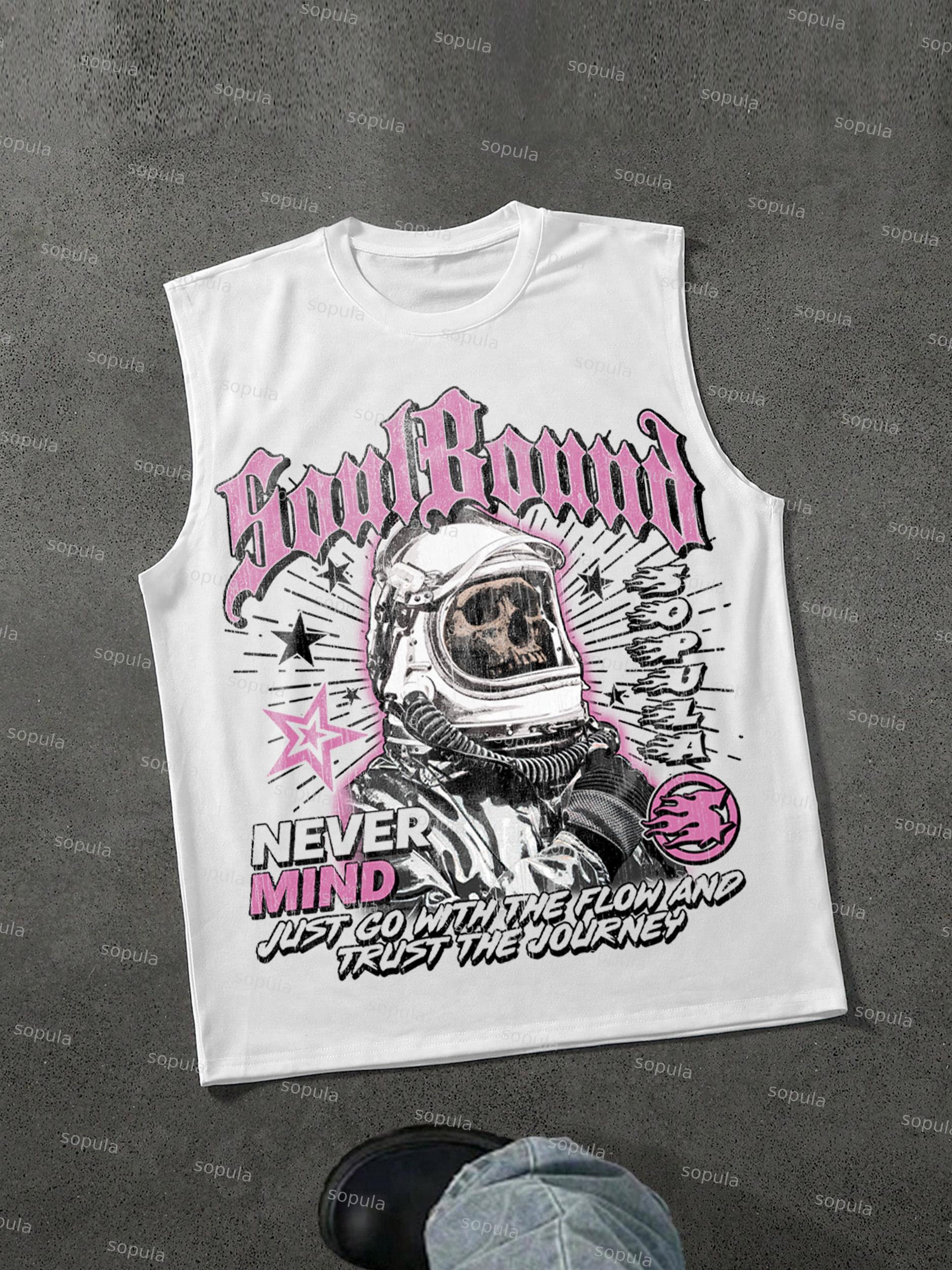 Sopula Skull Astronaut Vintage Graphic Cotton Tank Top Product Image