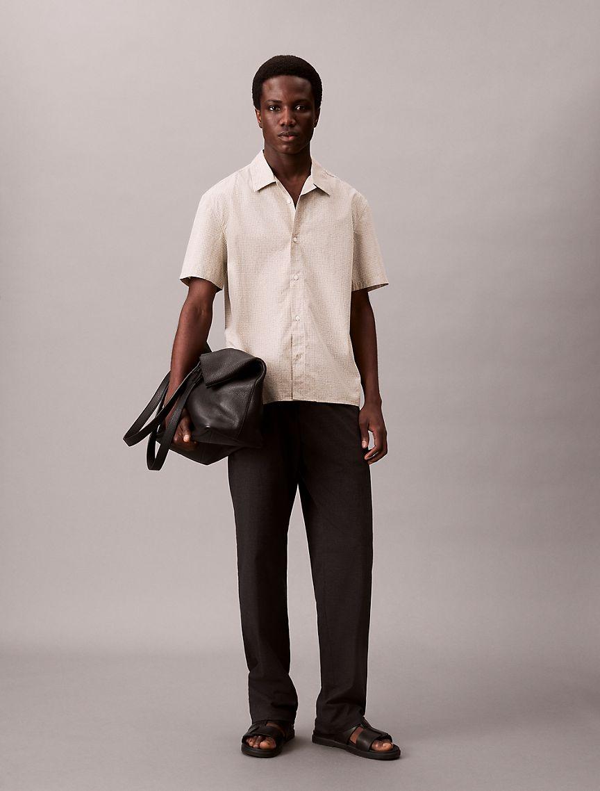 Grid Print Relaxed Button-Down Shirt  Product Image