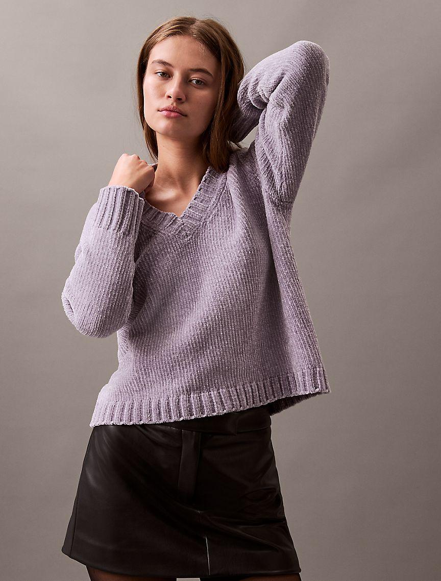 Chenille Relaxed V-Neck Sweater Product Image