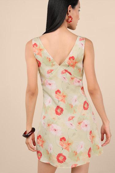 Jaziel Light Green Floral Sleeveless Mini Dress Product Image