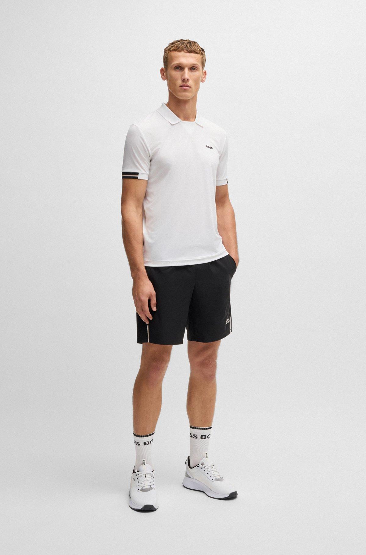 Stretch-mesh polo shirt with modern placket Product Image