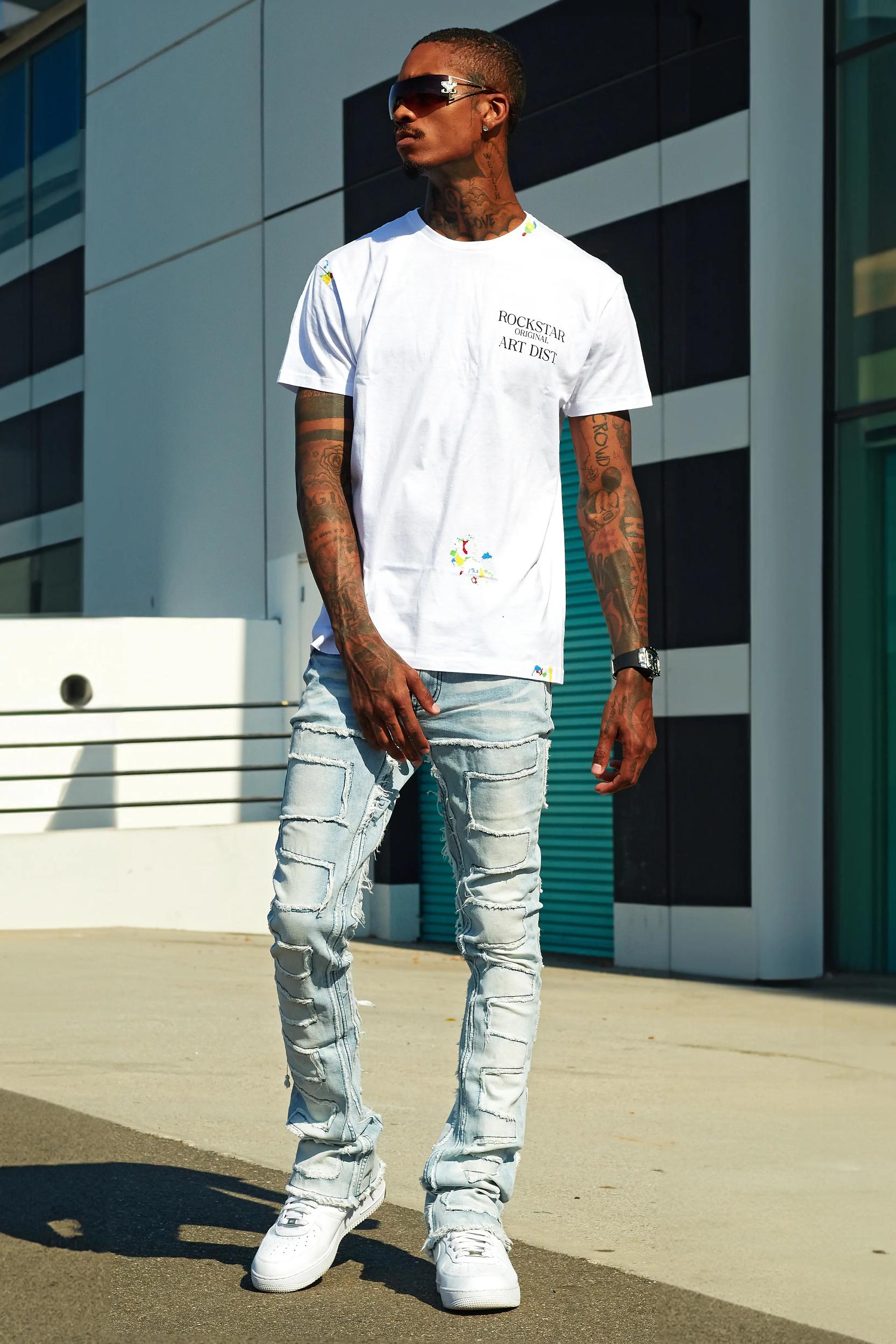 Shake Light Blue Stacked Flare Jean Male Product Image