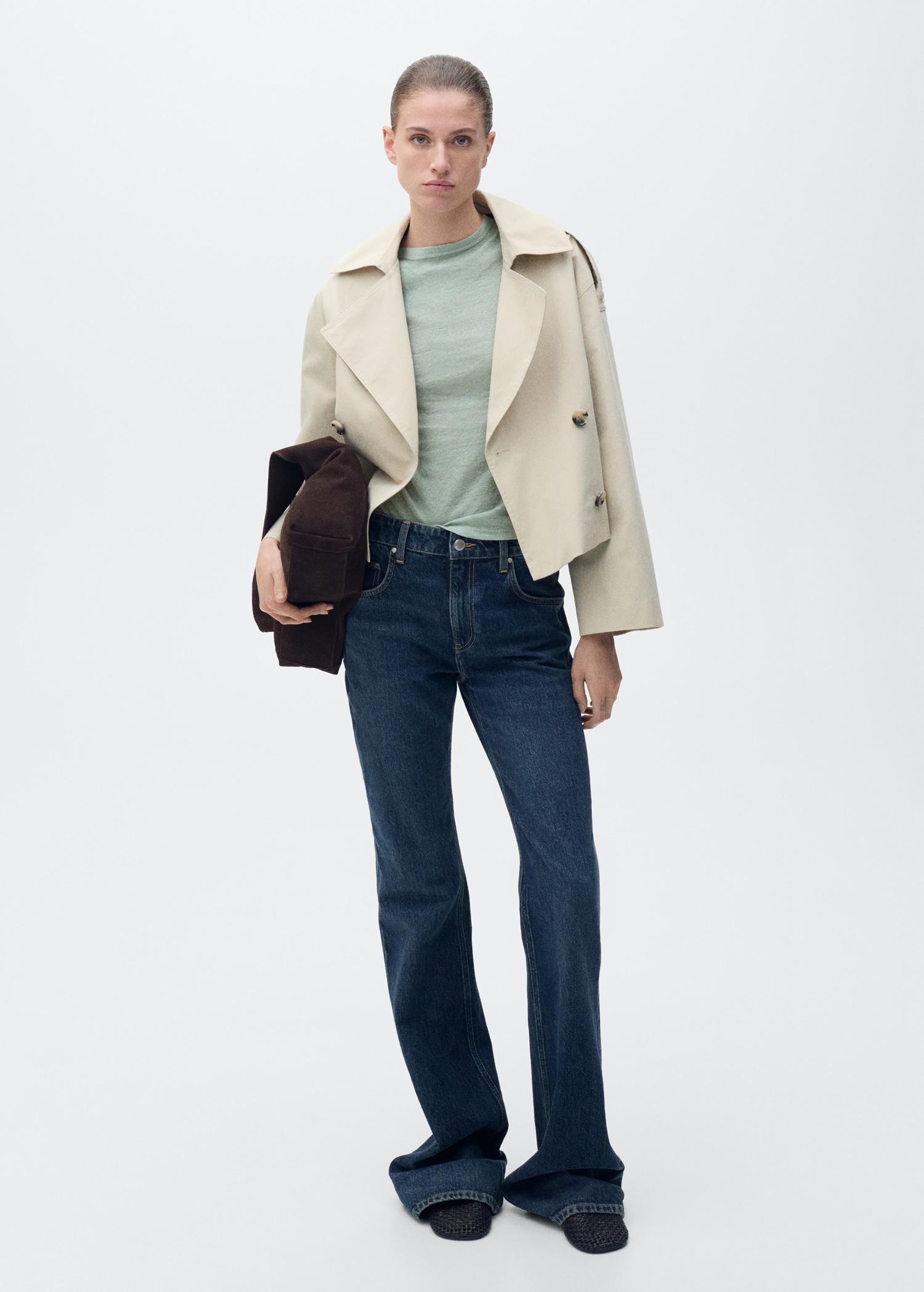 Fitted linen t-shirt - Women | MANGO USA Product Image