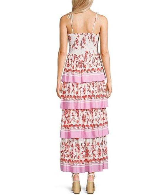 C&V Chelsea & Violet Square Neck Sleeveless Tiered Floral Tropical Print Maxi Dress Product Image