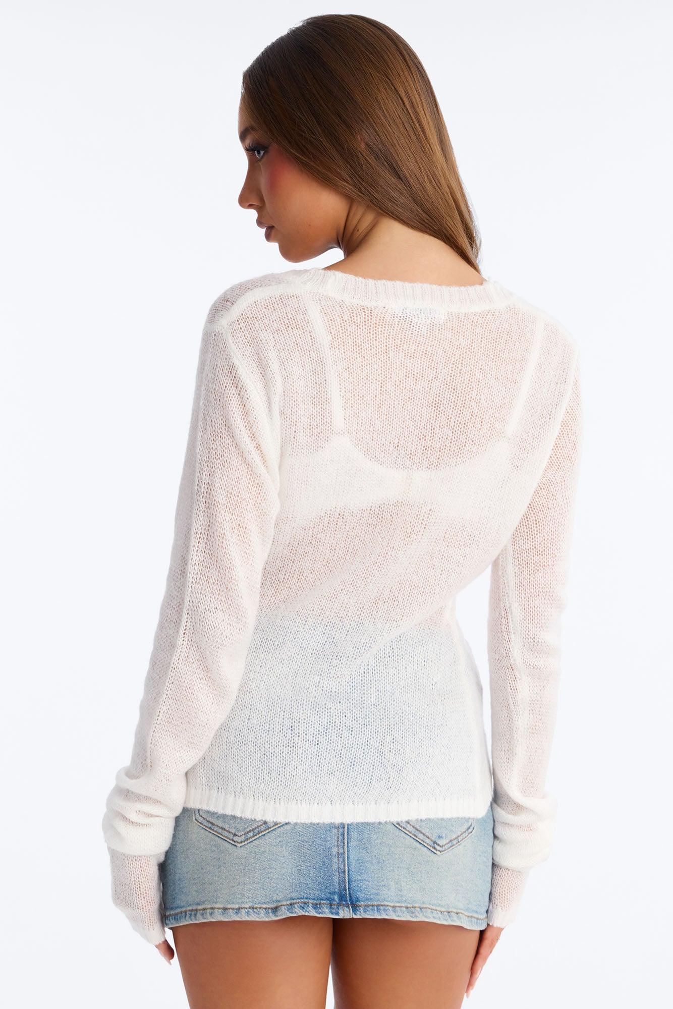 Sheer Me Out Long Sleeve Button Up Cardigan Sweater - Ivory Female Product Image