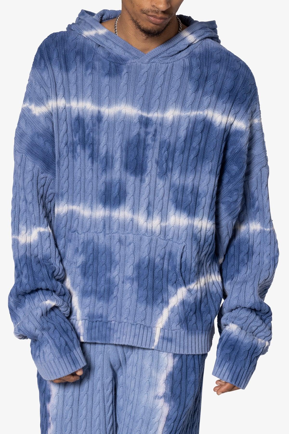 Tie Dye Cable Knit Hoodie - Blue Product Image