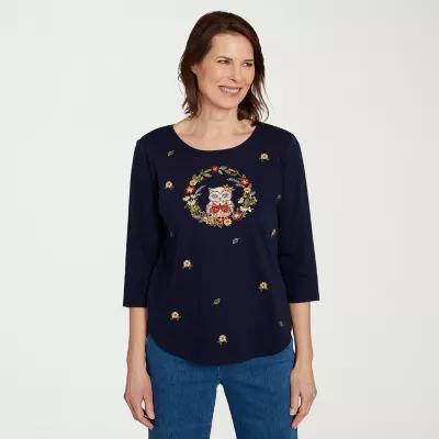 Alfred Dunner Classics Womens Crew Neck 3/4 Sleeve T-Shirt Product Image