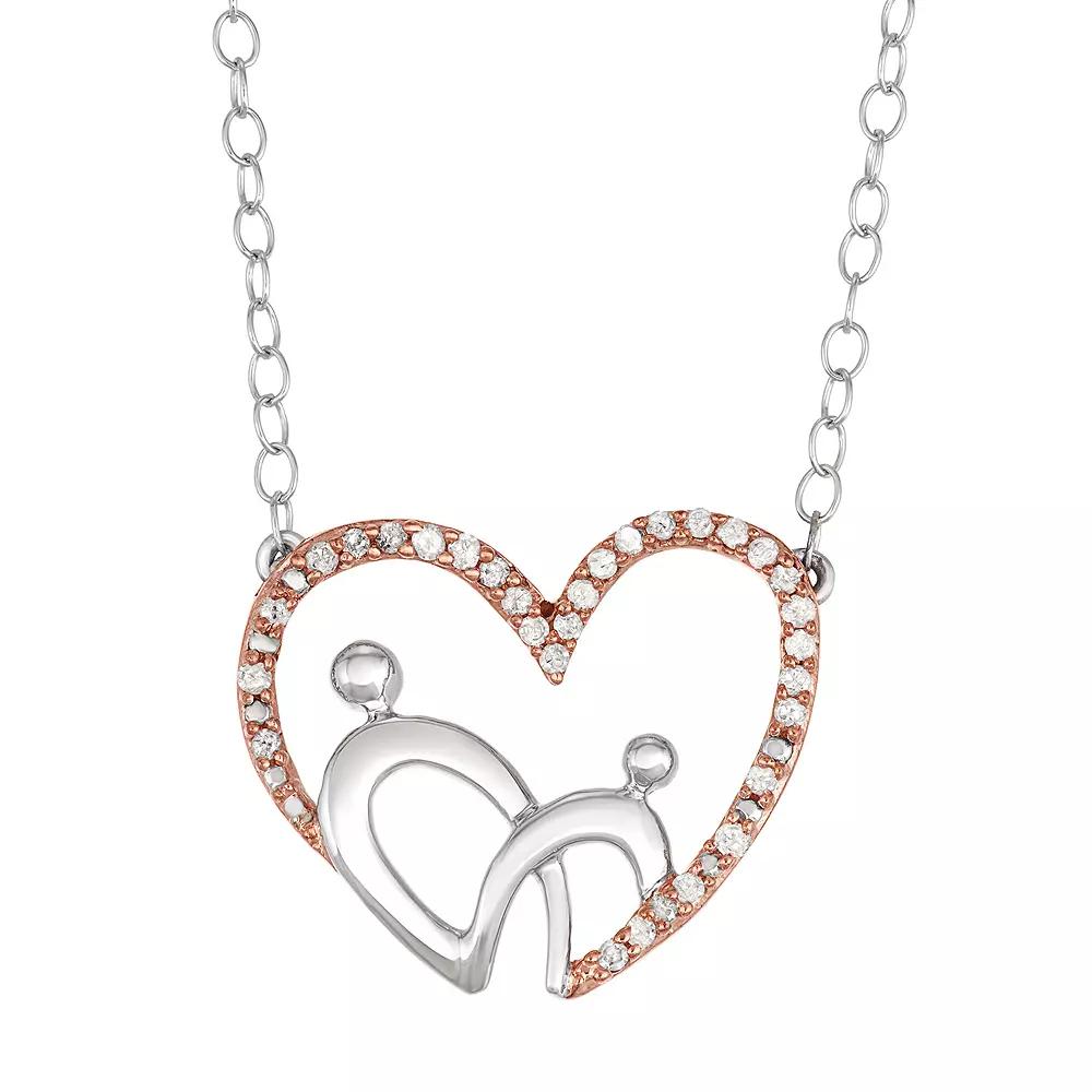 Two Tone 10k Rose Gold 1/6 Carat T.W. Diamond Motherly Love Heart Necklace, Women's, Size: 18", 10k Pink Product Image