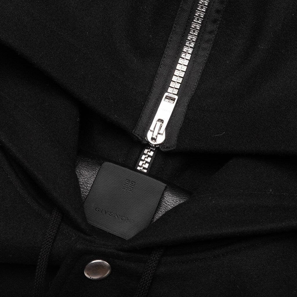 Hooded Varsity Jacket in Wool and Leather - Black Male Product Image