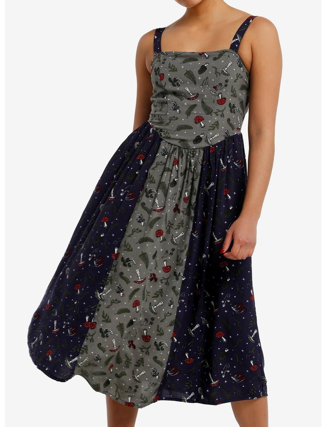 Thorn & Fable Color-Block Mushrooms & Greenery Midi Dress Product Image