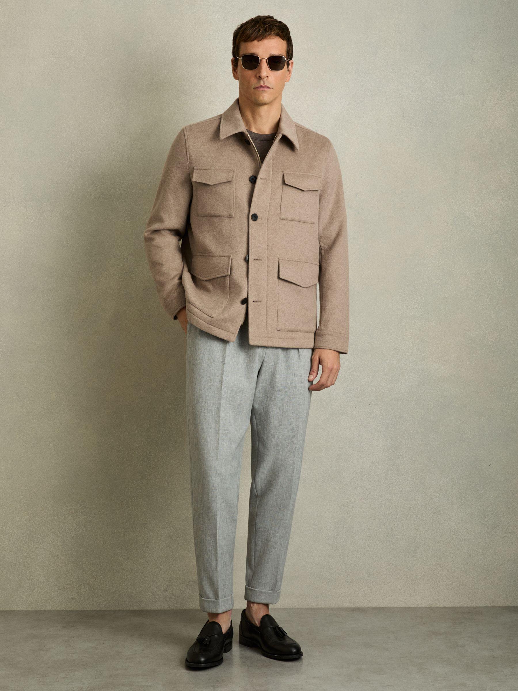 Wool-Blend Zip-Through Four-Pocket Jacket in Oatmeal Melange Product Image