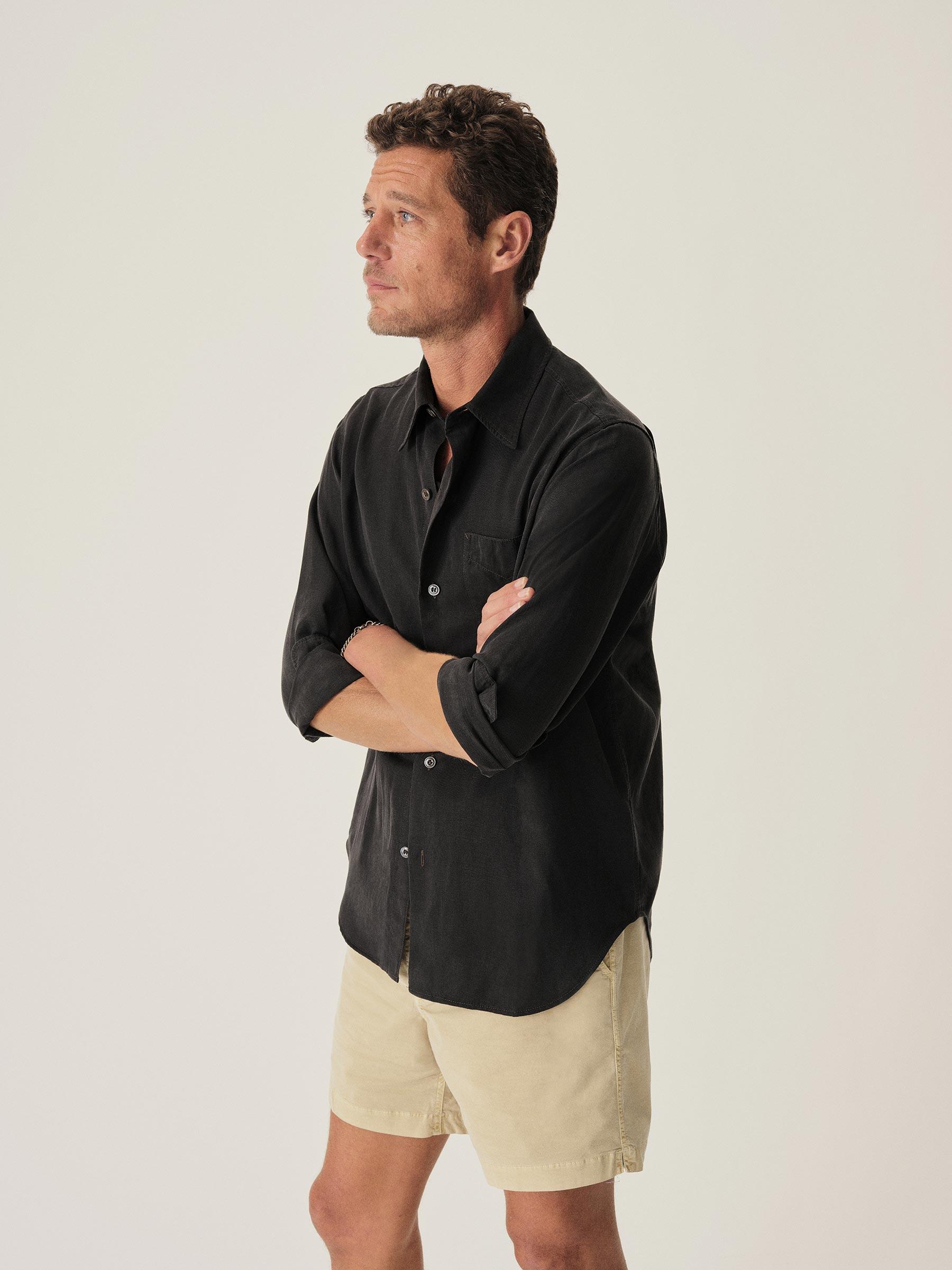 Faded Black Draped Linen Lounge Lizard Shirt Product Image