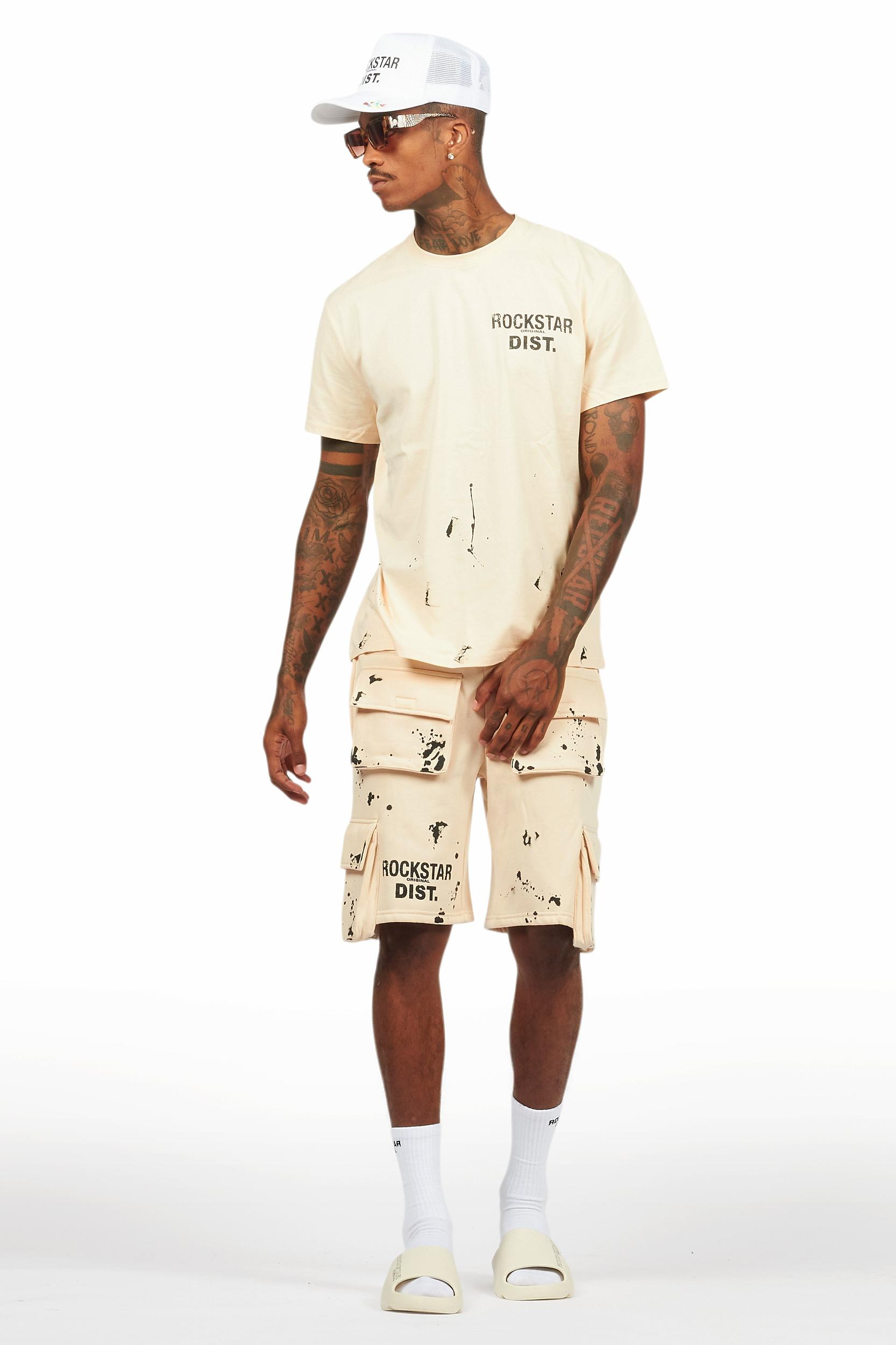 Raffer Beige/Black T-Shirt Cargo Shorts Set Male Product Image