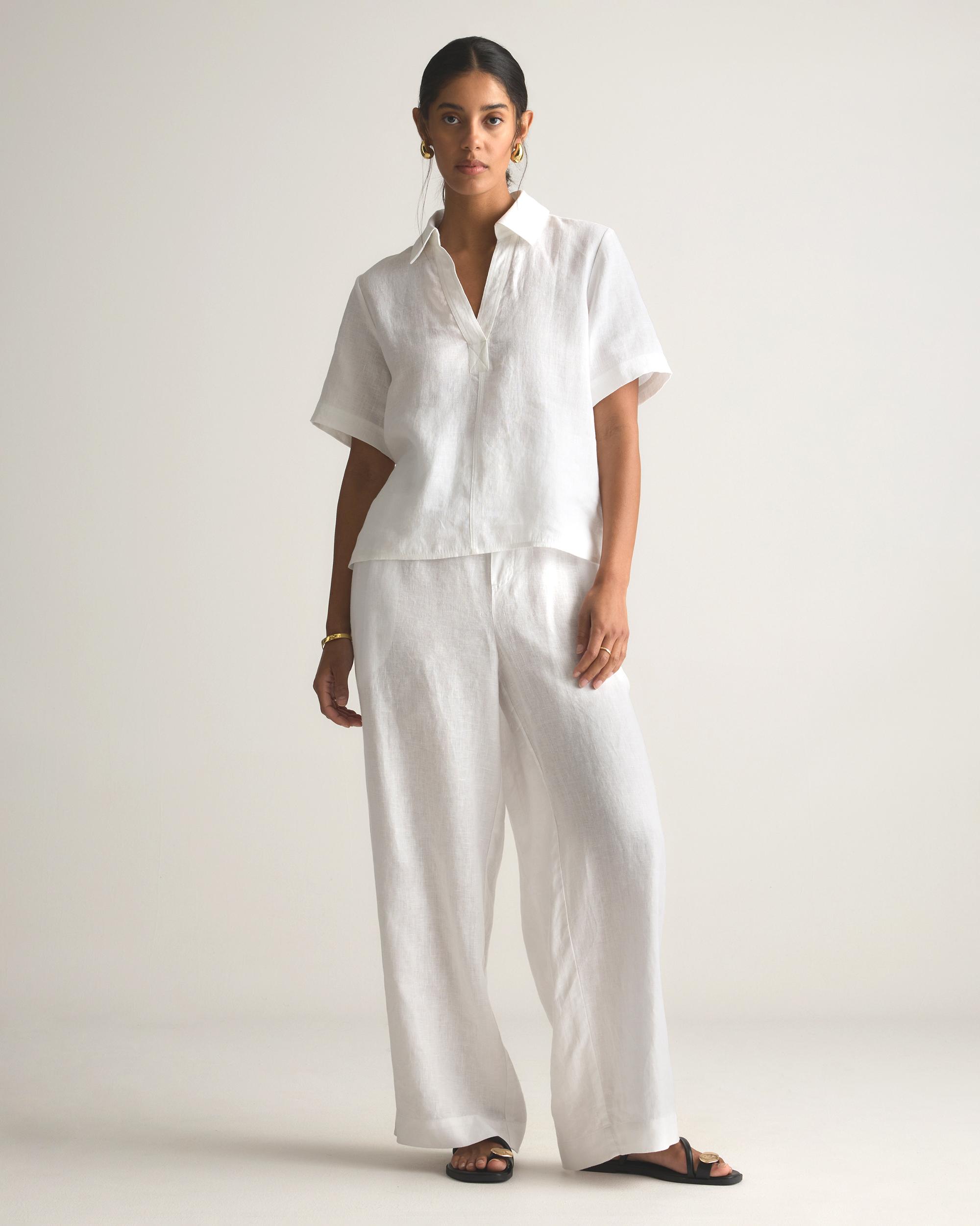 Quince | Women's 100% European Linen Short Sleeve Popover Top Product Image