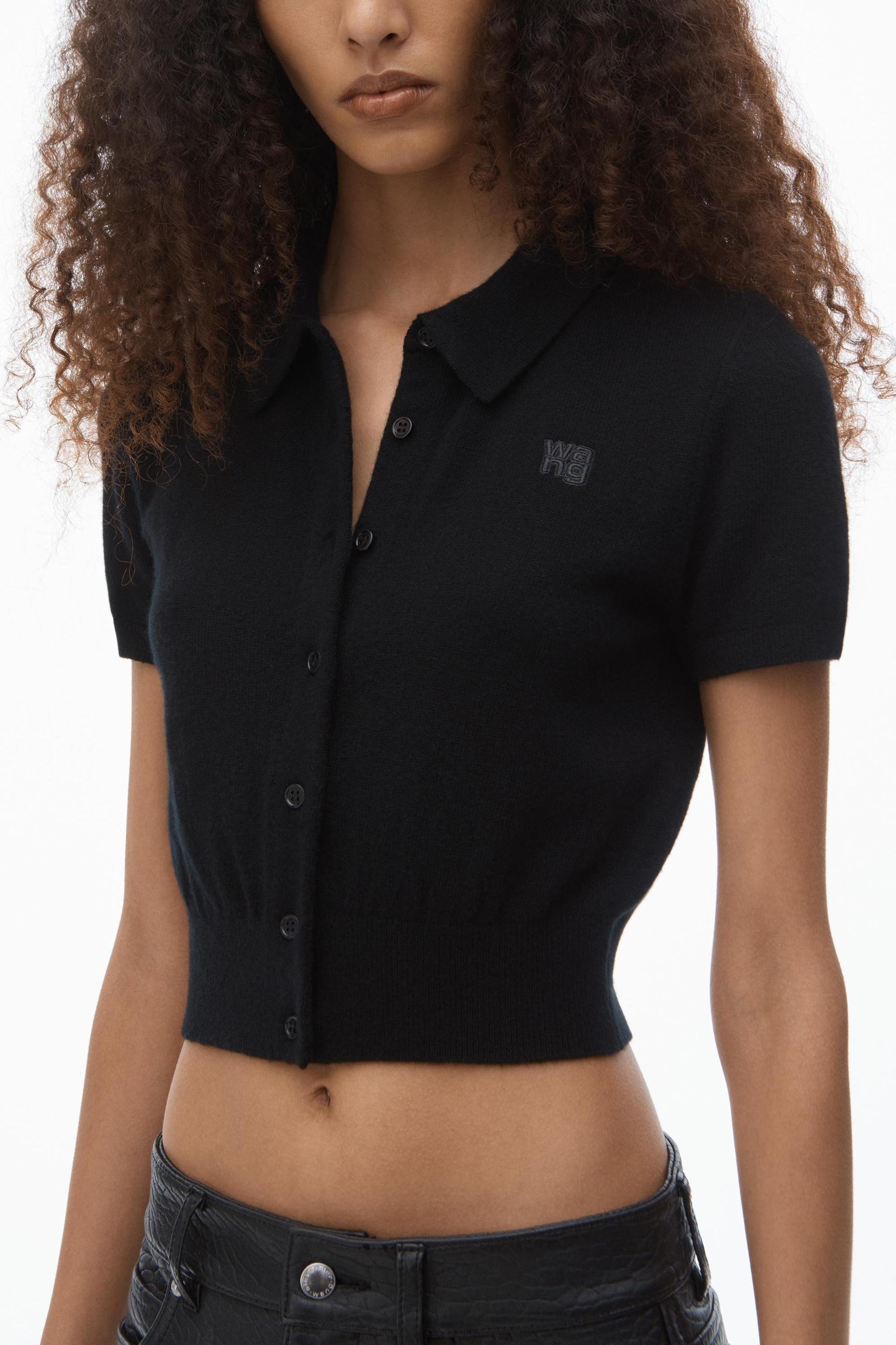 Logo Embroidered Polo Cardigan In Wool Product Image