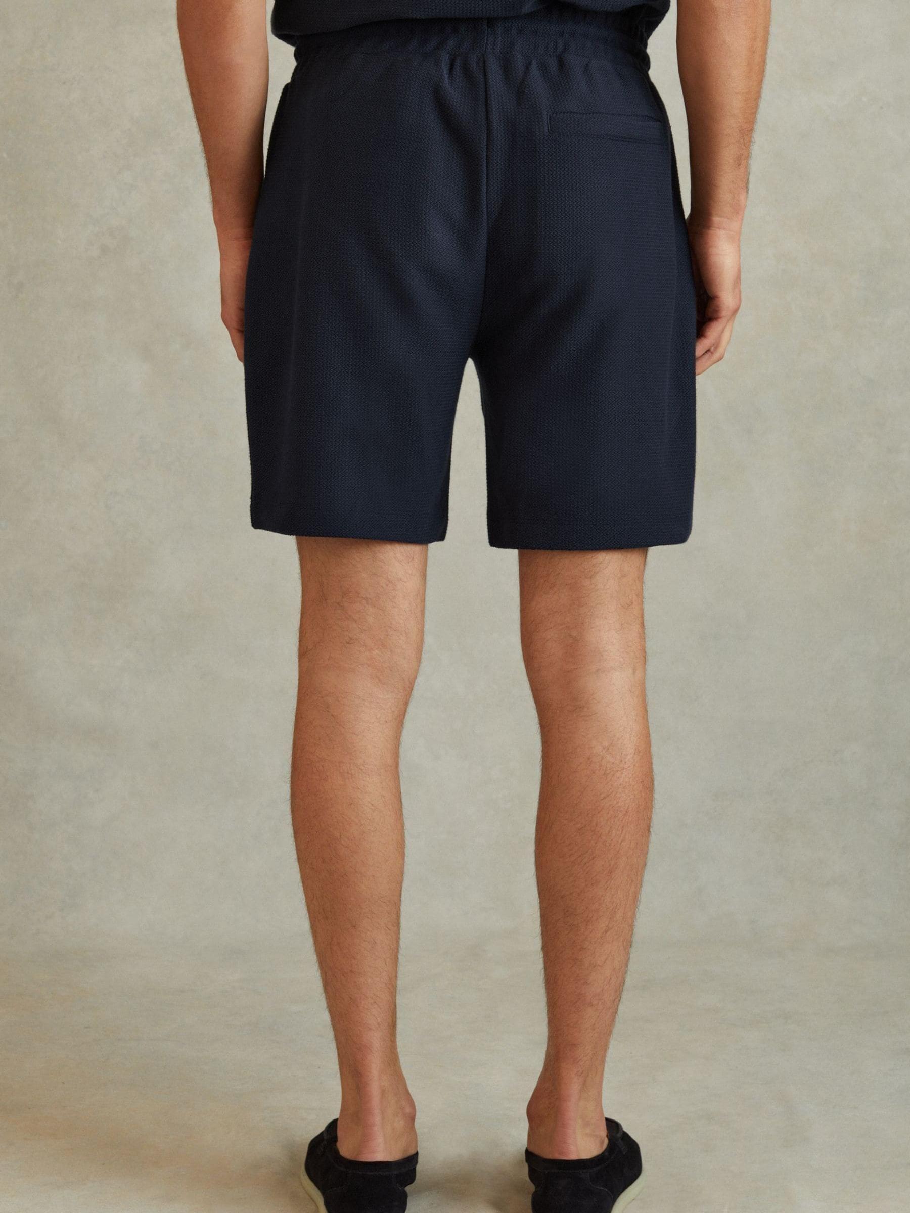 Textured Cotton Drawstring Shorts in Navy Product Image