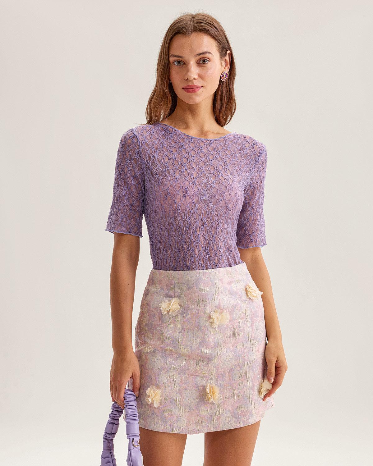 Pink Floral Textured A-Line Mini Skirt Product Image