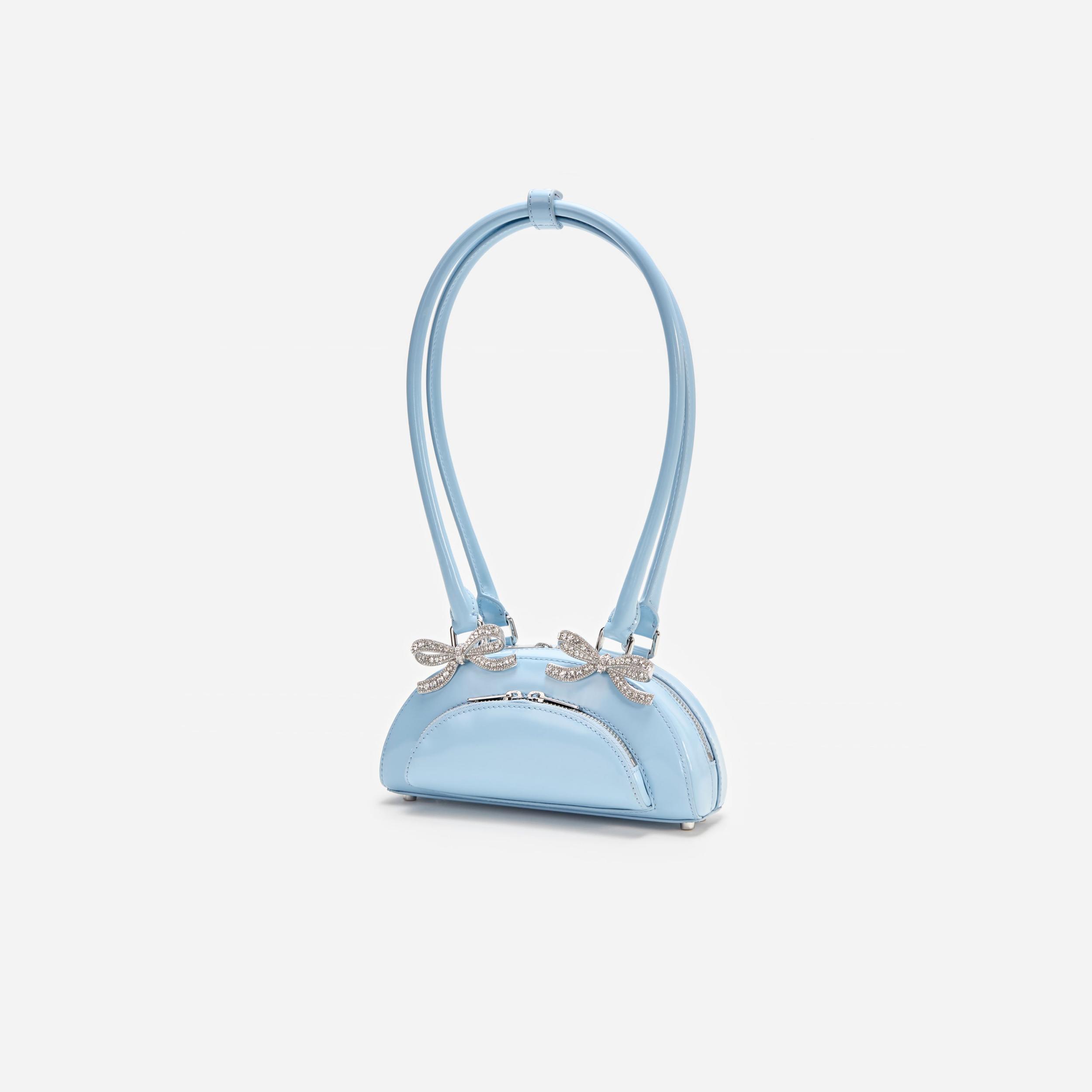 Blue Leather Curved Mini Shoulder Bag Product Image