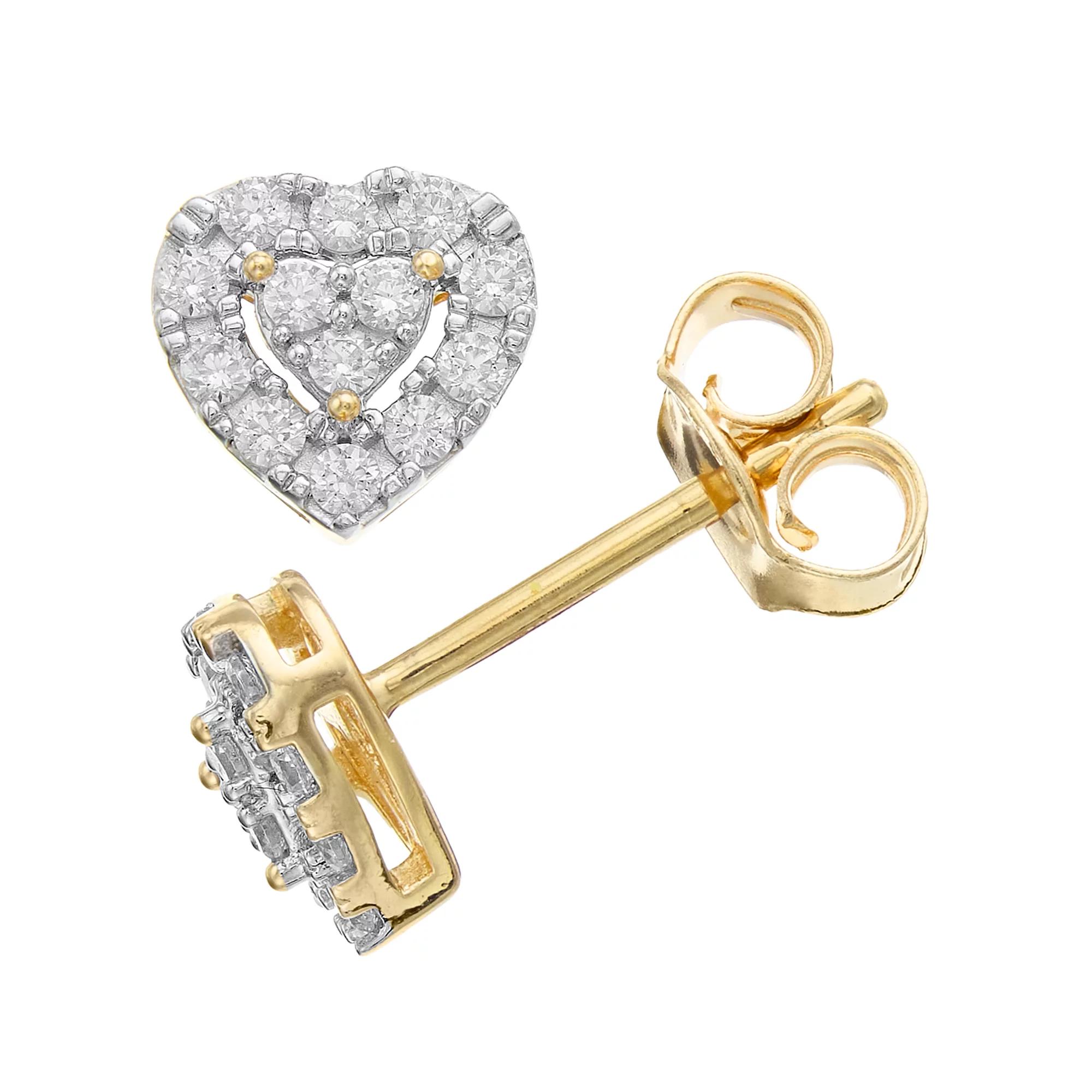 Diamond Brilliance 1/4 Carat T.W. Lab-Created Diamond Heart Earrings, Women's, Yellow Tone Product Image
