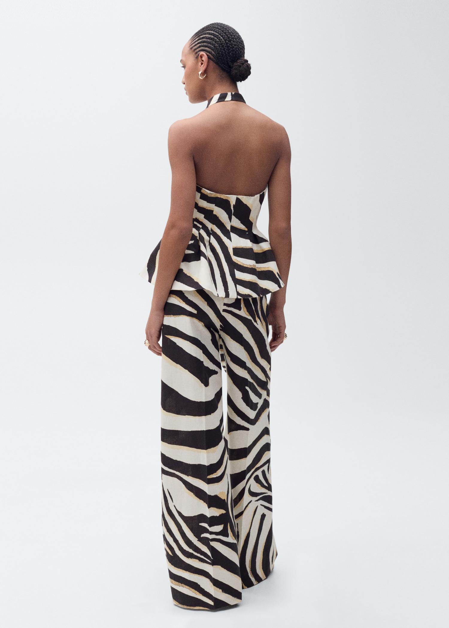 Linen wideleg zebra-print pants - Women | MANGO USA Product Image
