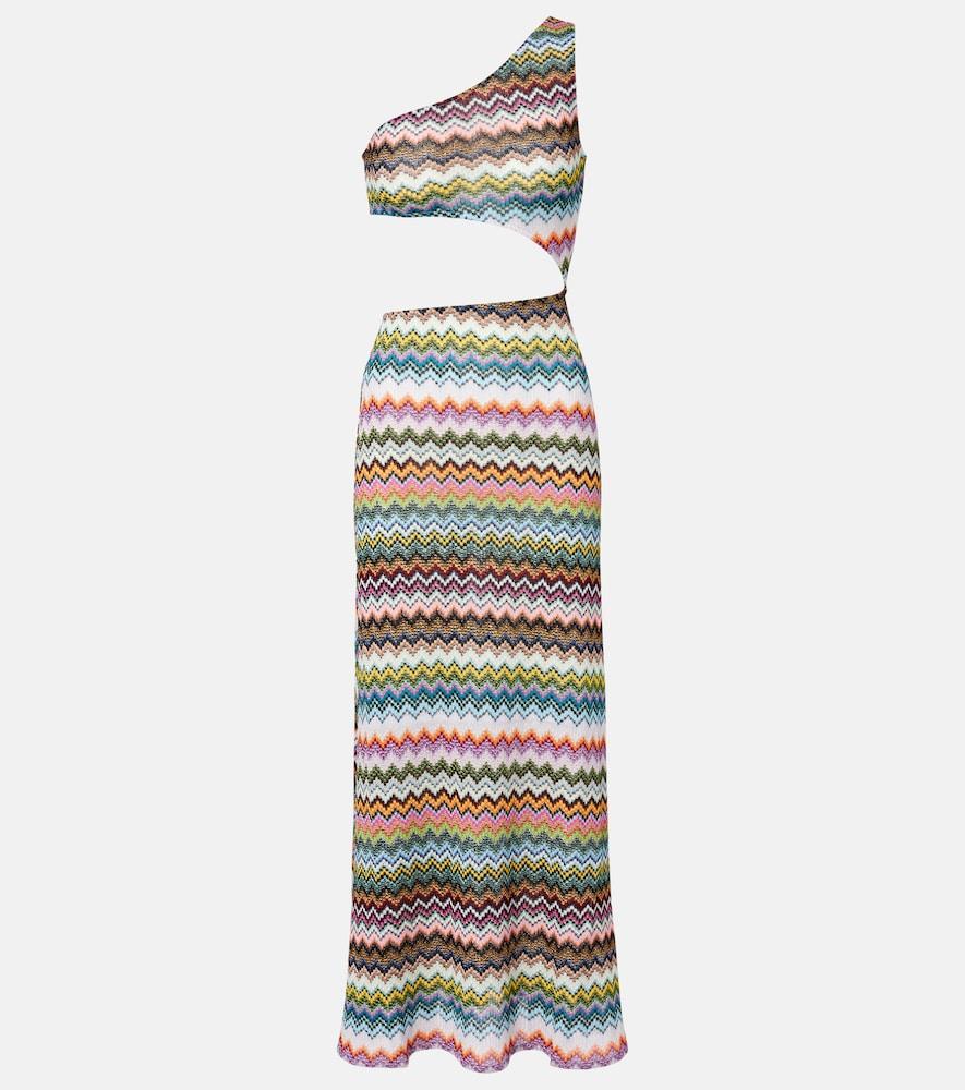 MISSONI One Shoulder Knit Dress Zigzag Detail In Multi Product Image