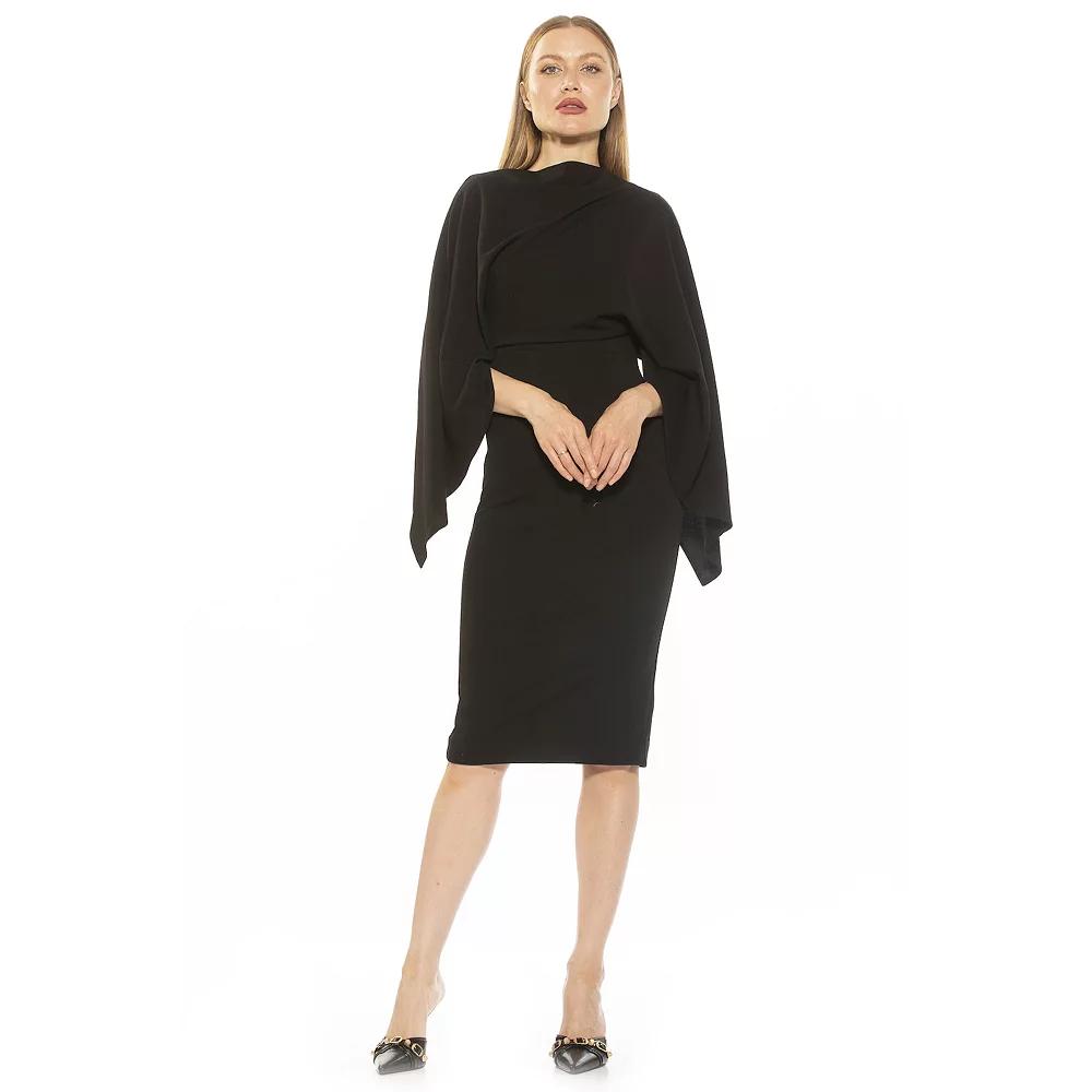 Women's ALEXIA ADMOR Vida Draped Cape Sleeve Sheath Dress, Size: XS, Black Product Image