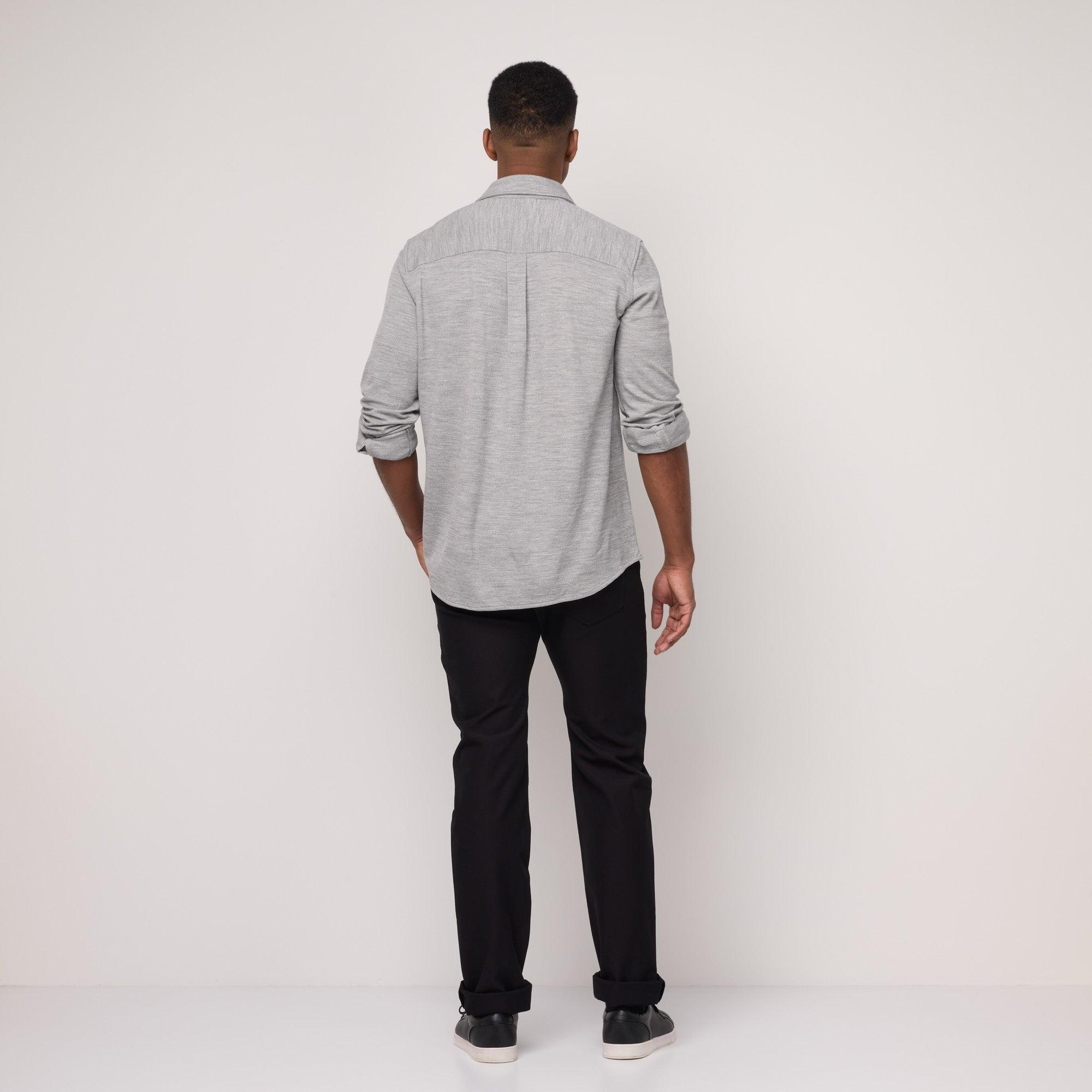 Merino Wool Pique Knit Button-down Shirt | Gray Heather Product Image
