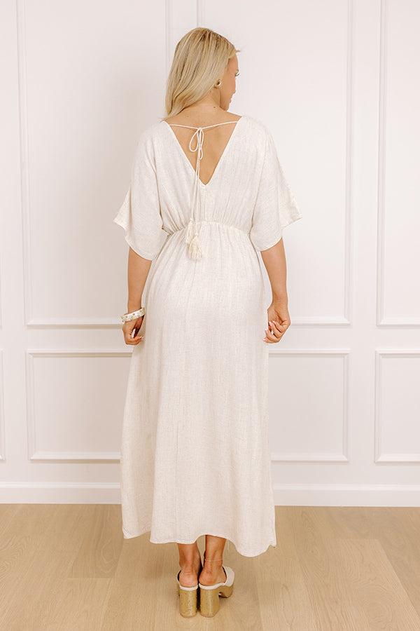 Island Oasis Linen-Blend Embroidered Midi Dress Product Image